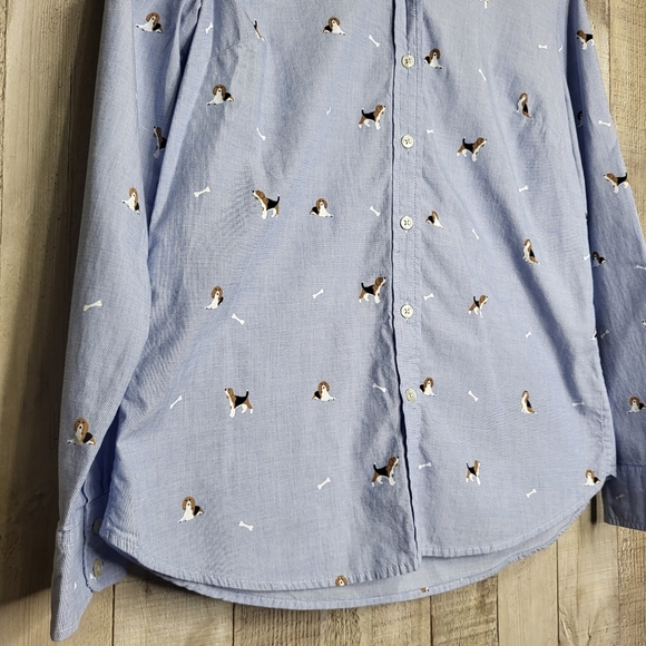 Talbots Light Blue Dog Print Button Up Collared Dress Shirt. Size Small - Picture 2 of 10